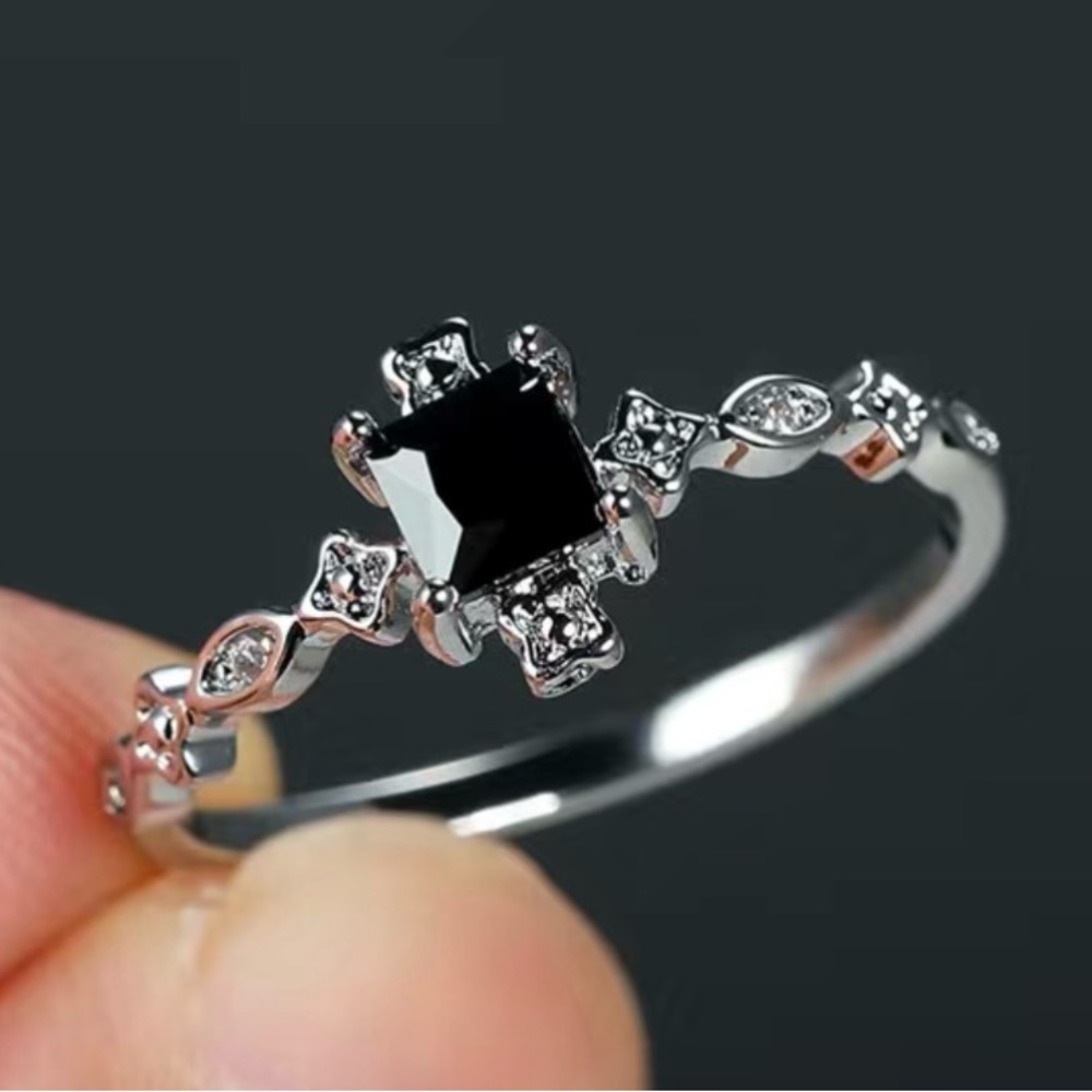 NEW Dainty Delicate Sterling Silver Ring with Onyx Black Stone